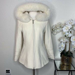 Ivory Wool Cashmere Real Fur Coat